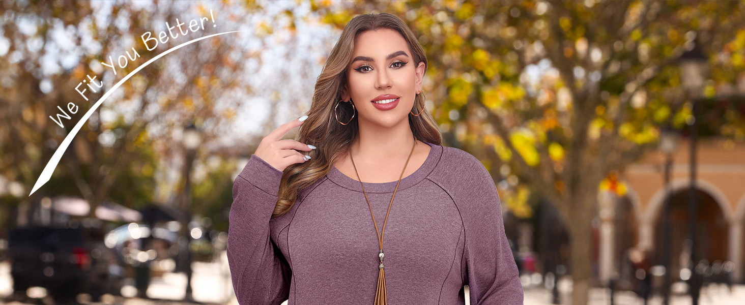 Womens Plus Size Long Sleeves Shirts Fall Loose Tunic Tops Dressy Casual Blouses with Pockets