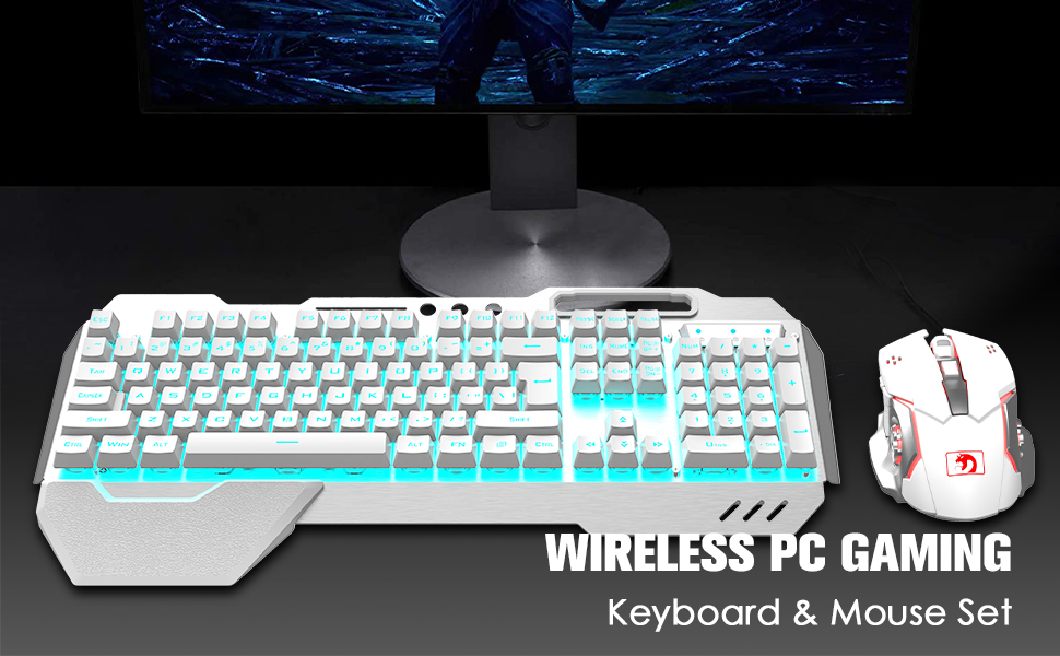 Wireless Keyboard and Mouse,Blue LED Backlit Rechargeable