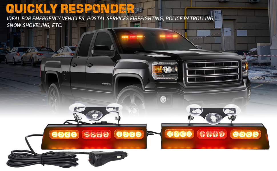 XRIDONSEN Amber Red Emergency Dash Strobe Lights Traffic