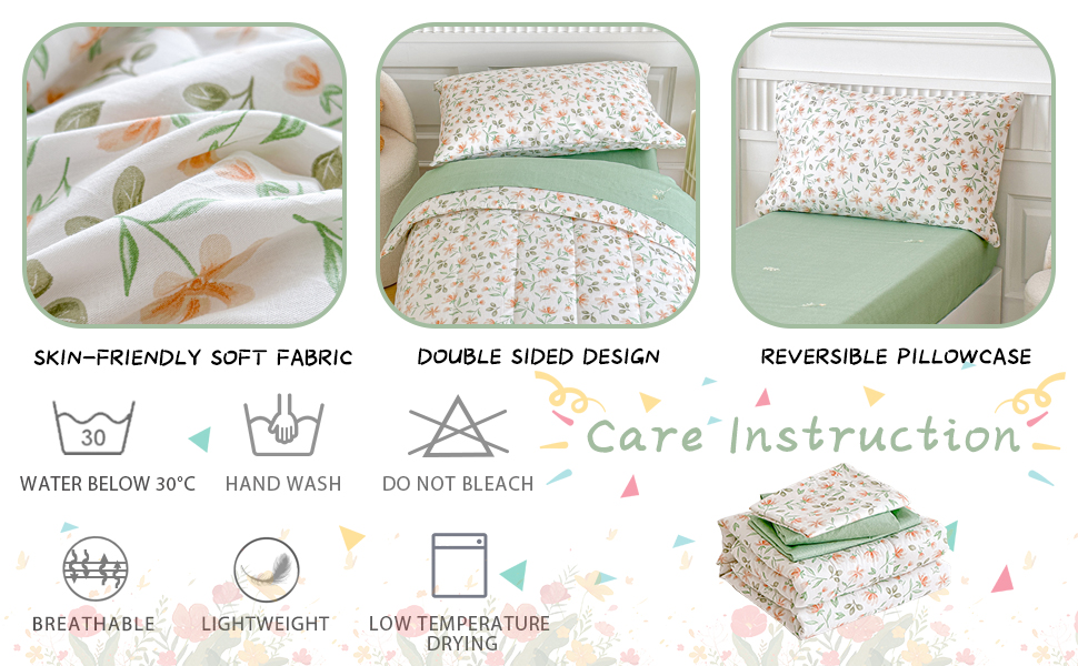 Joyreap 4 Piece Cotton Toddler Bedding Set for Girls, Small
