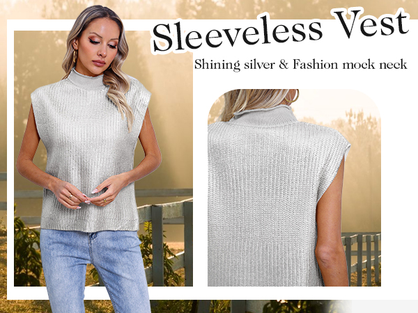 Ladyful Women's Sweater Vest Metallic Sleeveless Glitter