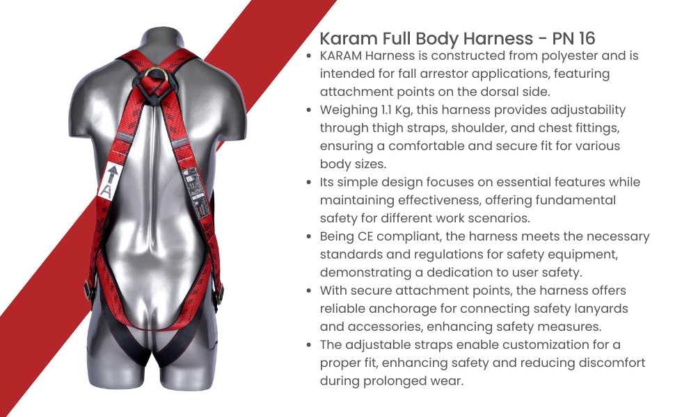 Karam Full Body Safety Harness (Class A) With 2 Mtr. Lanyard with Hook