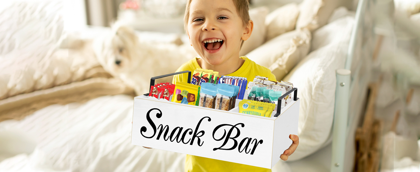 ANRXNCY Snack Organizer for Countertop, Wood Snack Storage