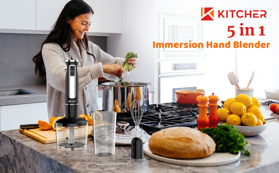 Kitcher KHB5001 Hand Blender Electric, 5in1 MultiSpeed Immersion