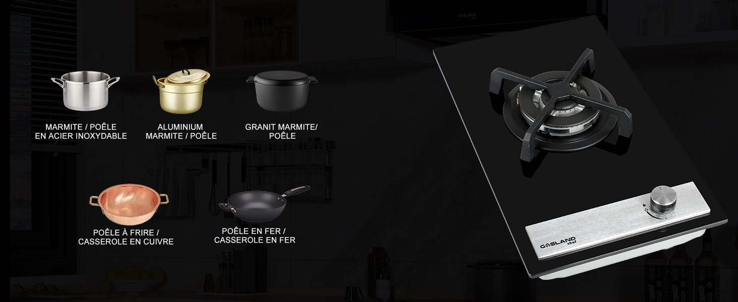 Plaque De Cuisson à Gaz 30cm, Encastrée Plaque Gaz 1 Feux, Encastrable Brûleur Unique, Gaz Naturel/GPL, Noir Gasland Chef GH12BF 21 Table de cuisson à gaz