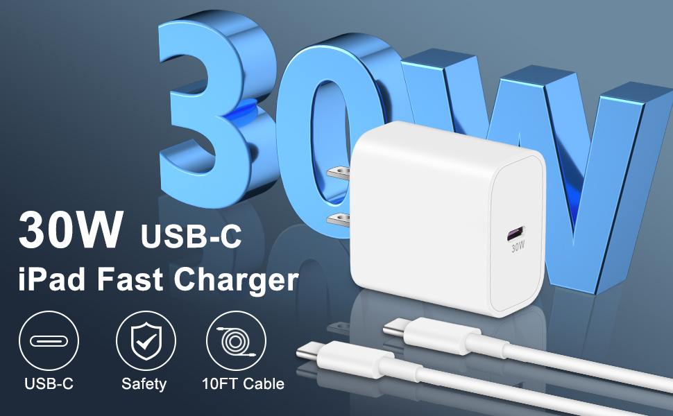 iPhone 15 Charger USB C Fast Charger, 30W USB C Wall Charger Block with 10FT Long