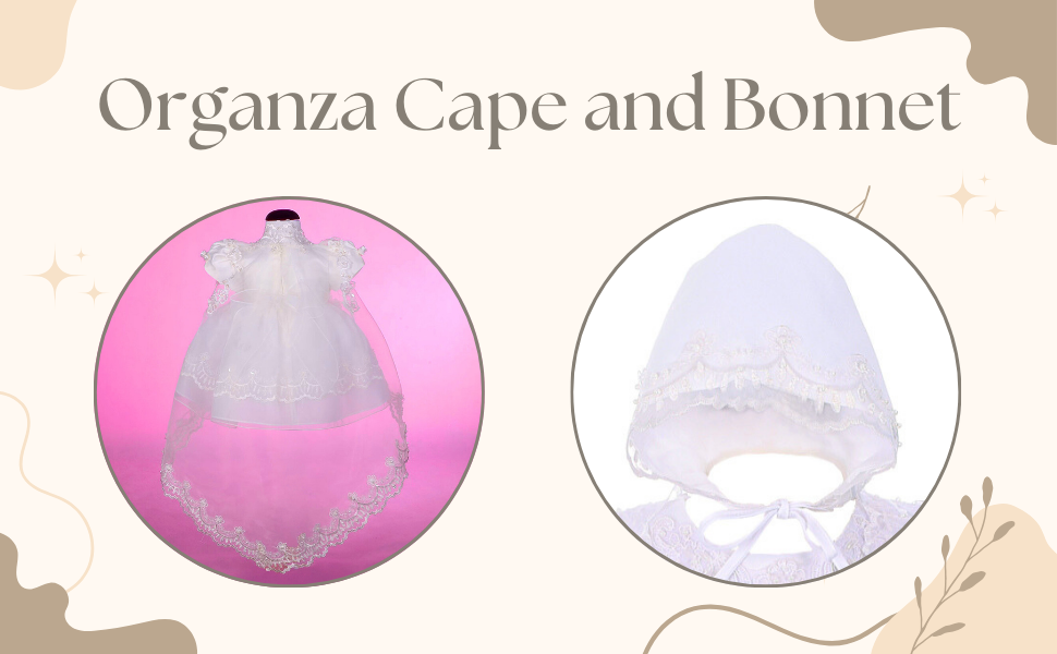 Baby Girls Beaded Scalloped Embroideries Baptism Christening Gown Dress with Cape Bonnet Infant