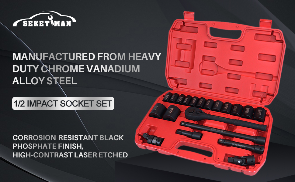 SEKETMAN 20PCS 1/2-Inch Drive Shallow Impact Socket Set,Sae