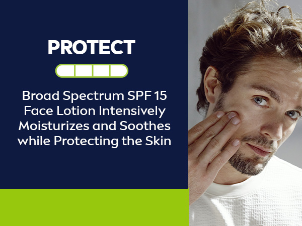 Broad spectrum SPF 15 face lotion moisturizes and soothes while protecting skin