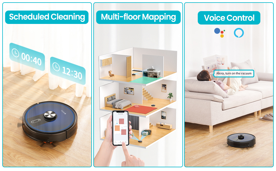 ecozy LD200B Robot Vacuum and Mop Cleaner with LiDAR Navigation, 3500Pa