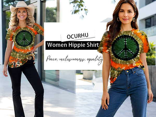Amazon.com: OCURHU Hippie Peace Shirt for Women 60s 70s