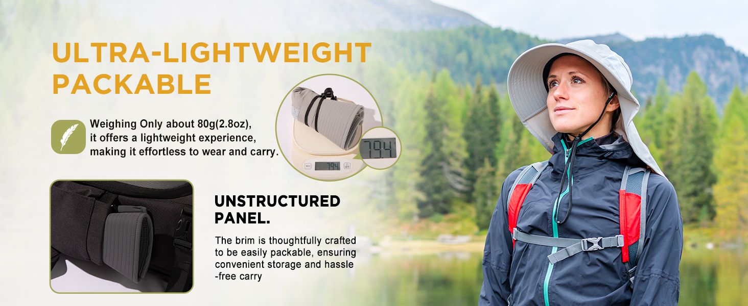 Packable & Foldable Crushable fabric can easily be packed for travel 