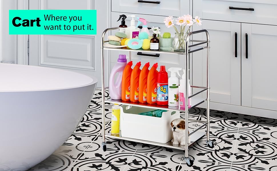 susunnus Stainless Steel Cart with Wheels 3 Tier