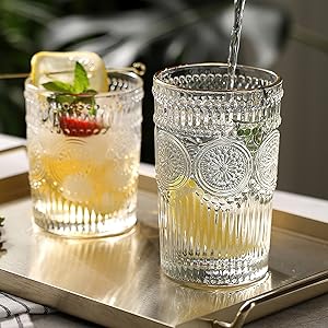 Kingrol 6 Pack 12 oz Romantic Water Glasses, Premium Drinking Glasses Tumblers