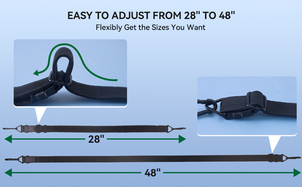 48 Inch Adjustable Carabiner Bungee Cords with 190 Lbs Max Break Strength Adjust from 28" to