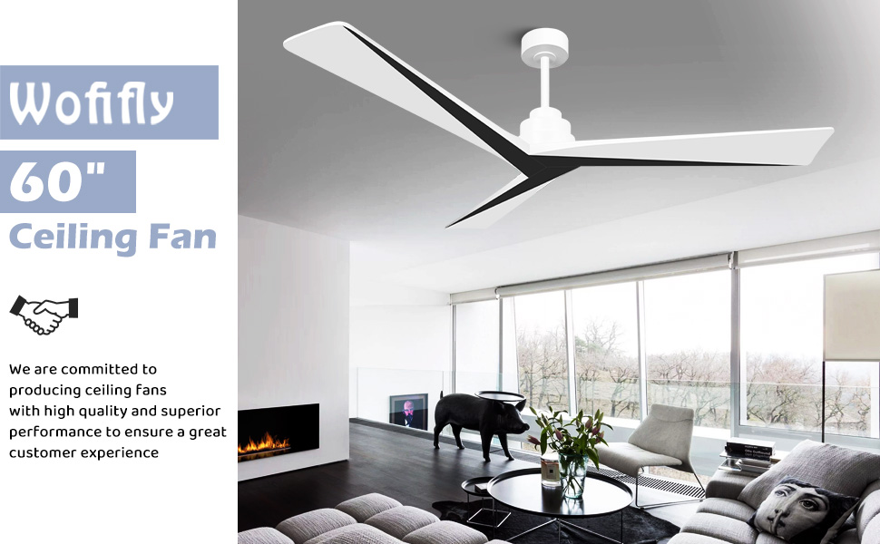 Wofifly 60 Inch Ceiling Fan No Light, Outdoor Ceiling Fans Without Light, Modern