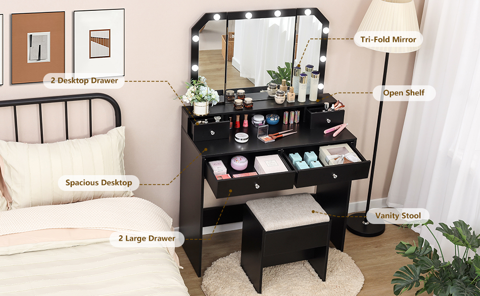 Quimoo Large Makeup Vanity with Lights Mirror and Charging