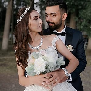 JeweBella 5PCS Bridal Wedding Jewellery Set for Women Crystal Teardrop Cluster Necklace Dangle Earrings and Zircon Bracelet Ring Set Wedding Engagement Bridesmaid Costume Dress Prom Jewellery 17 1