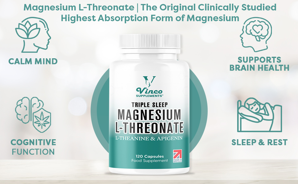 Vinco Triple Magnesium L Threonate with LTheanine & Apigenin 120 Capsules 3in1 Apigenin