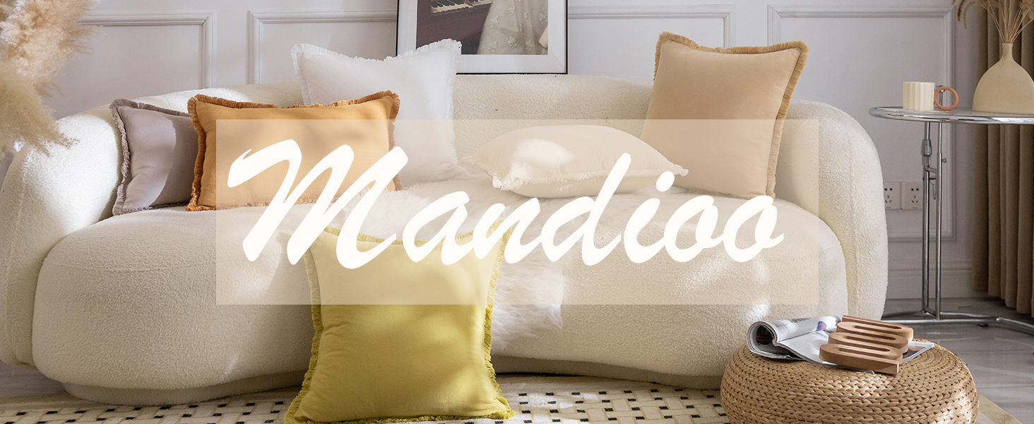 MANDIOO Set of 2 Neutral Cotton Fringe Throw Pillow Covers
