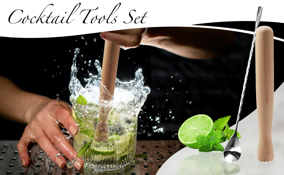 Muddler,Wooden Muddler for Cocktails, 8" Drink Muddler and