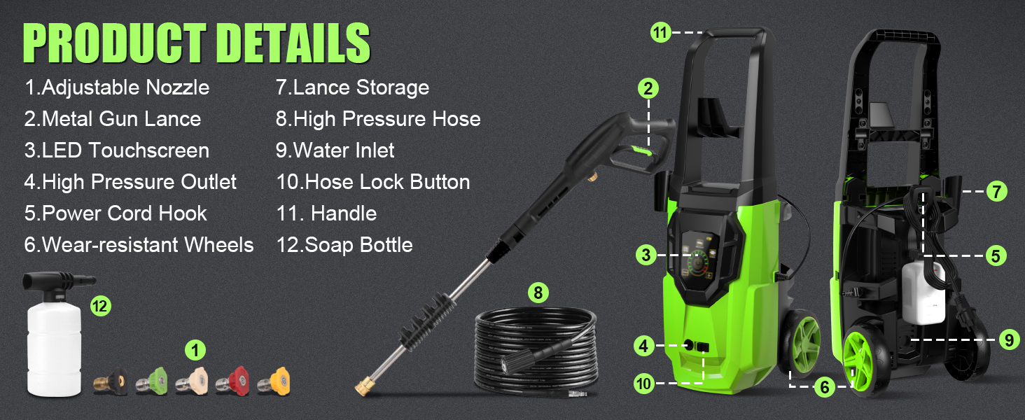 ARUCMIN Electric Pressure Washer,5000PSI Max 3.2GPM Power