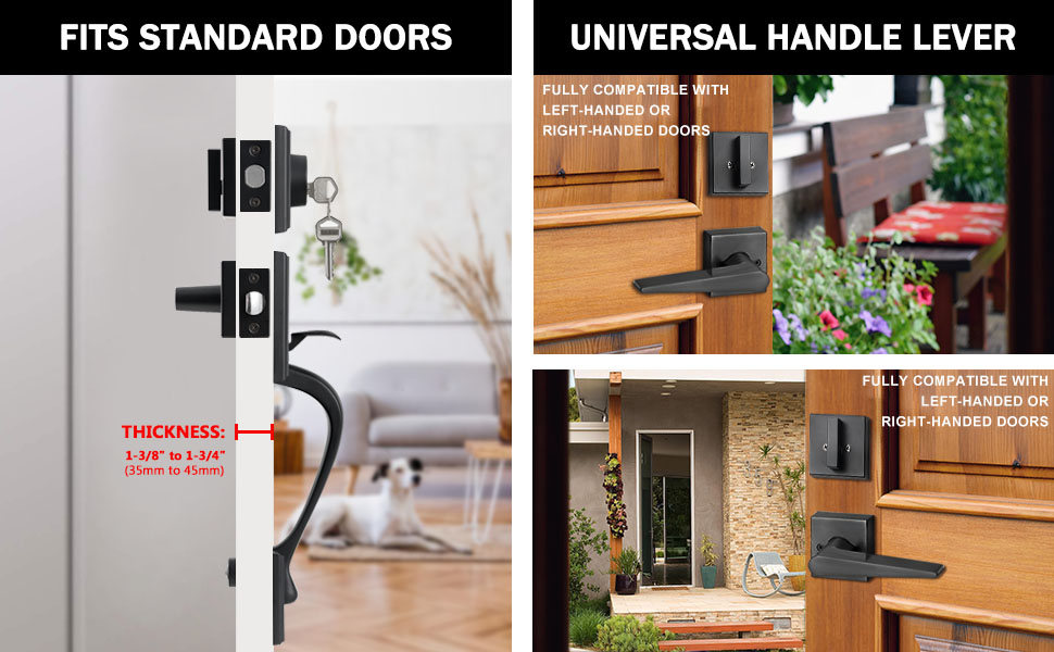 NeuType Front Door Handle Set Double with Dummy Matte Black Heavy Duty