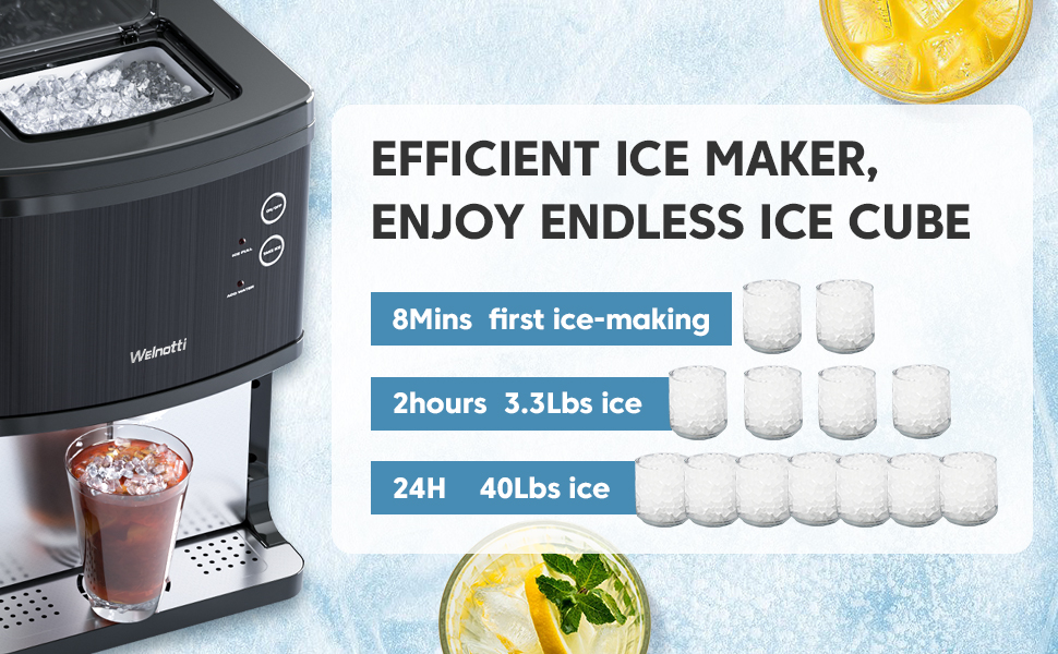 Welnotti Nugget Ice Makers Countertop, Self Dispensing