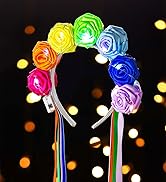 JONKY Rose Flower Rainbow Led Headbands Tassel Light Up Pride Headband Glowing Floral Headpiece G...