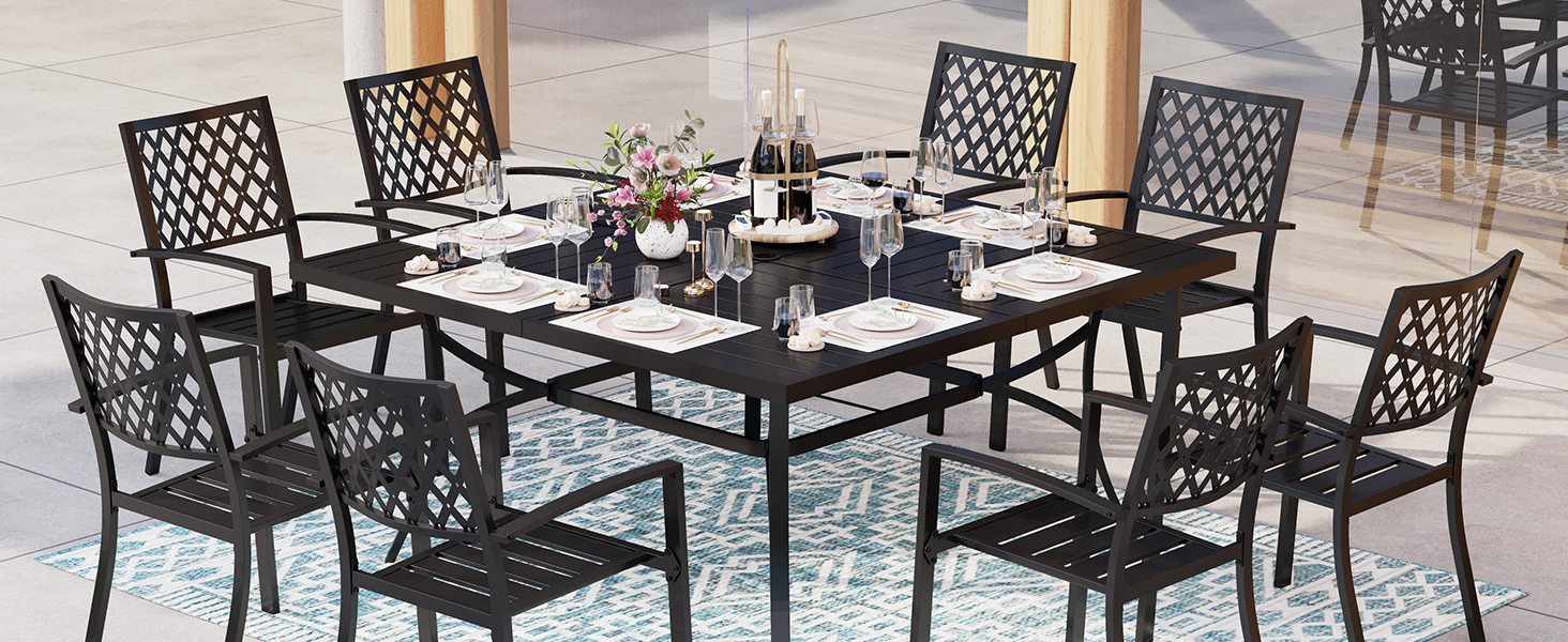 MFSTUDIO 9 PCS Outdoor Patio Dining Set, 8 Metal Chairs and
