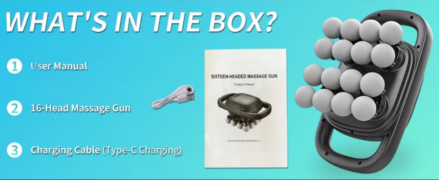 16 Head Massage Gun, Deep Tissue Percussion Massager