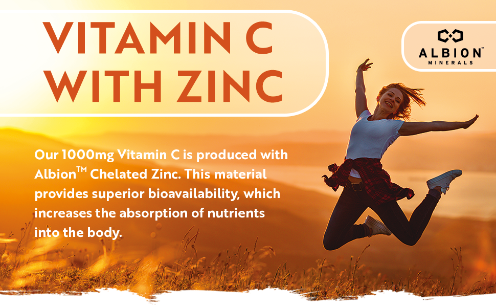 Vitamin C and Zinc Tablets High Strength Vitamin C 1000mg with Albion® Zinc 15mg for better