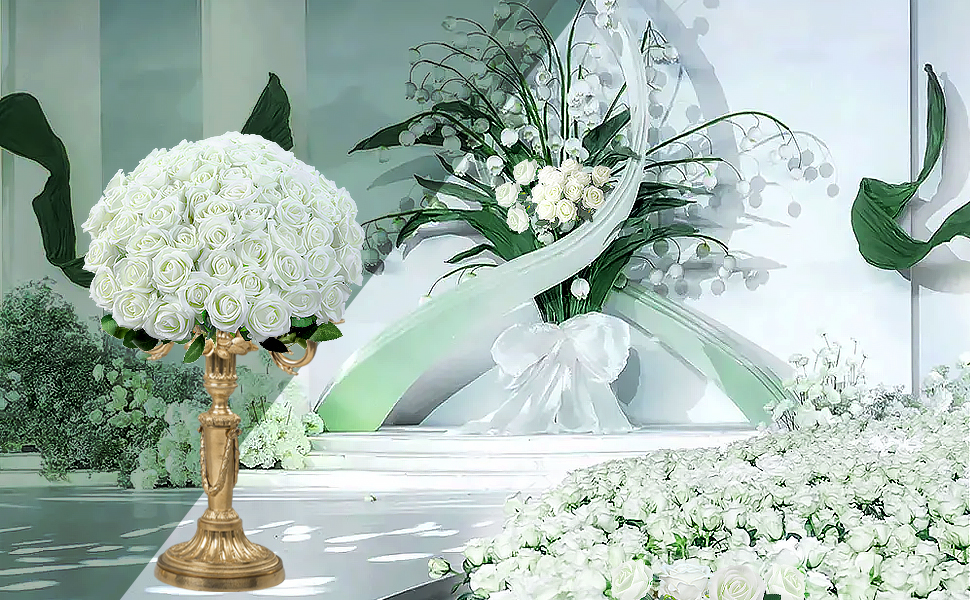 CCTIVED 55Pcs Artificial Roses Bulk, Fake White Roses with