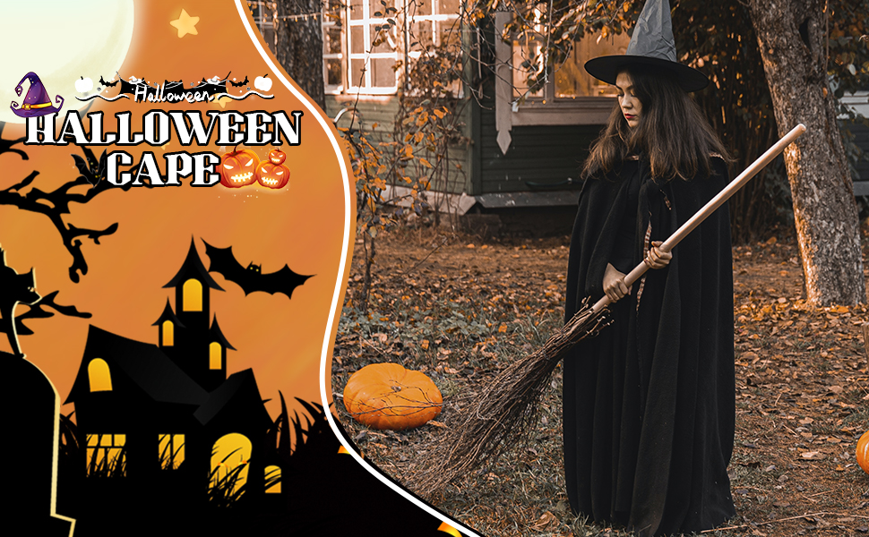 Hooded Cape Velvet Hooded Cloak Black Halloween Cape with Hood Unisex