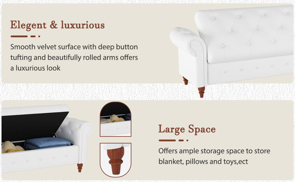 GNIXUU End of Bed Storage Bench, Fabric Ottoman Bench