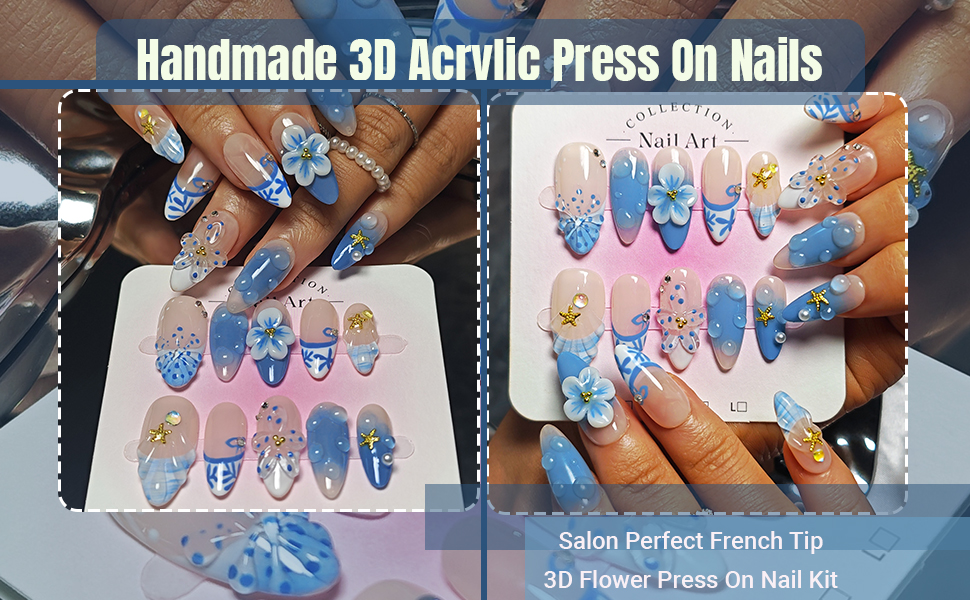 Amazon com Handmade Acrylic Press On Nails Almond 3D Press On Nails