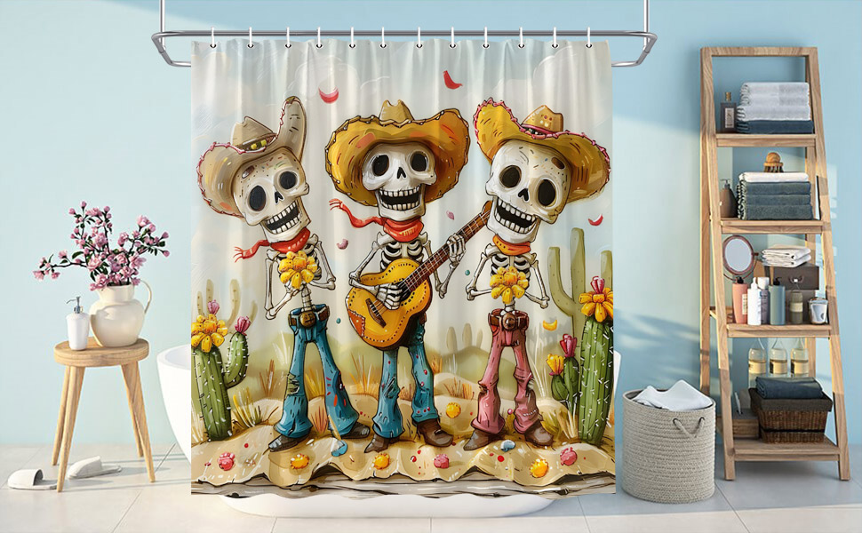 WUASDCS Cute Western Cowboy Skull Shower Curtain Funny