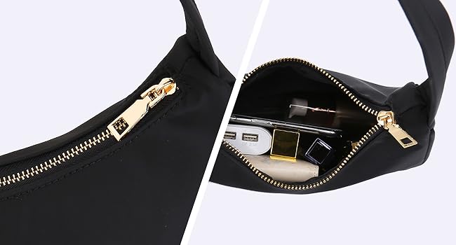 Small Nylon Shoulder Bags for Women Elegant Feminine Mini Handbags with  Zipper Closure (Black) : : Clothing, Shoes & Accessories