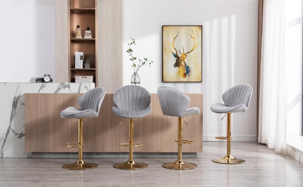 Wahson Velvet Bar Stools Set of 2 Breakfast Bar Chairs with Backrest