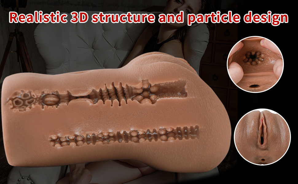 Texturiertes Silikonobjekt mit erhabenen 3D-Mustern und Partikeldesignmerkmalen, dargestellt mit zwei kreisförmigen Detailansichten.