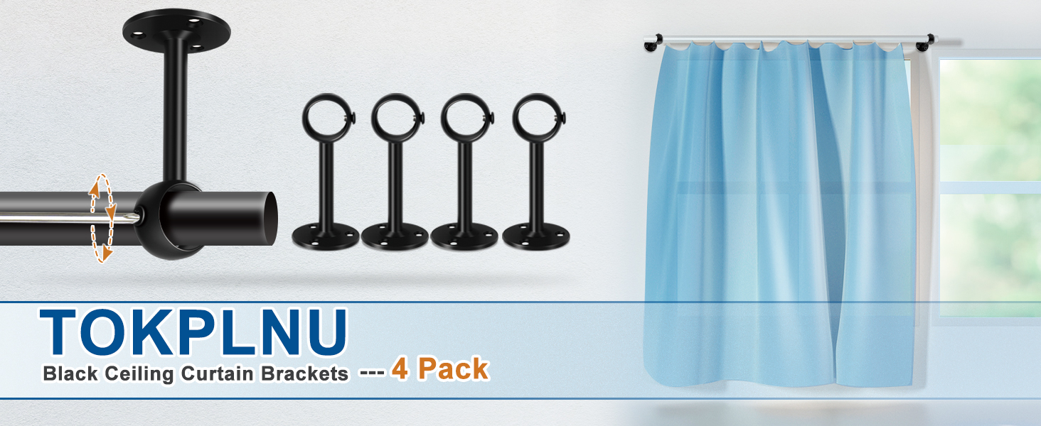 TOKPLNU Ceiling Curtain Rod Bracket, 4 Pack Black Ceiling