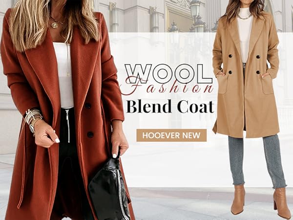 Amazon.com: Hooever Women's Double Breasted Wool Blend Coat