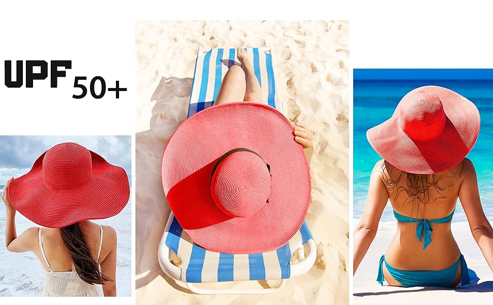 Womens sun straw hat wide brim UPF 50+