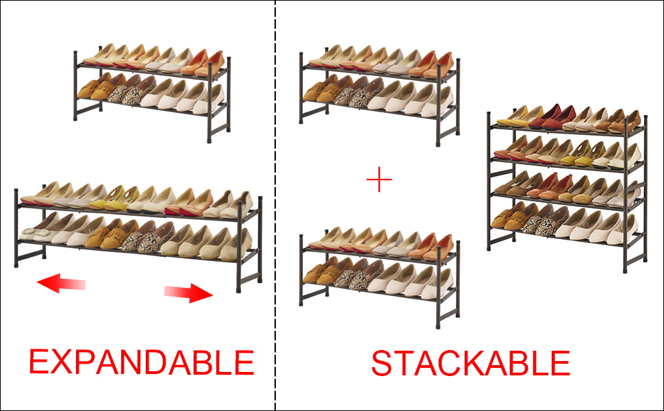 Tajsoon Expandable Shoe Rack Organizer, 2 Tier Adjustable