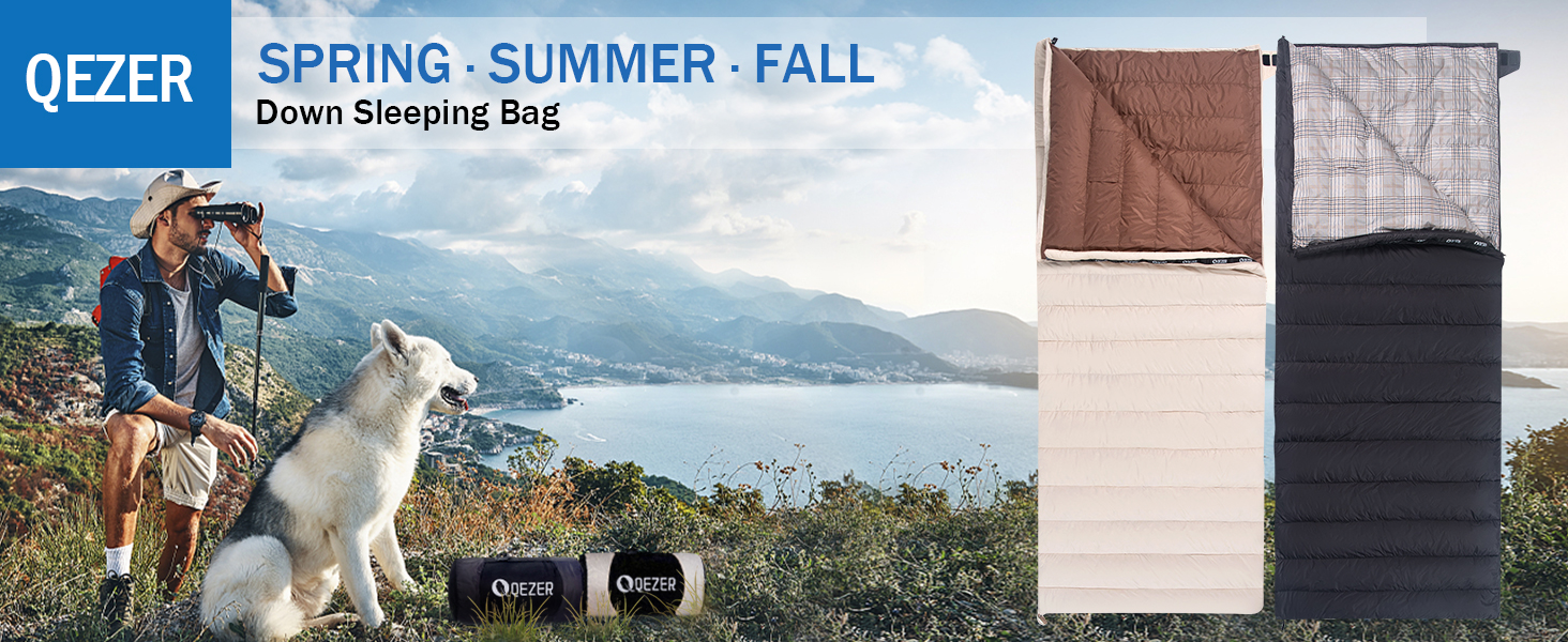 QEZER Down Sleeping Bag, Lightweight Envelope Sleeping Bag for Adults