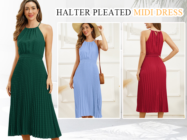 IDOPIP Women's Summer Casual Pleated Dress 2024 Sleeveless