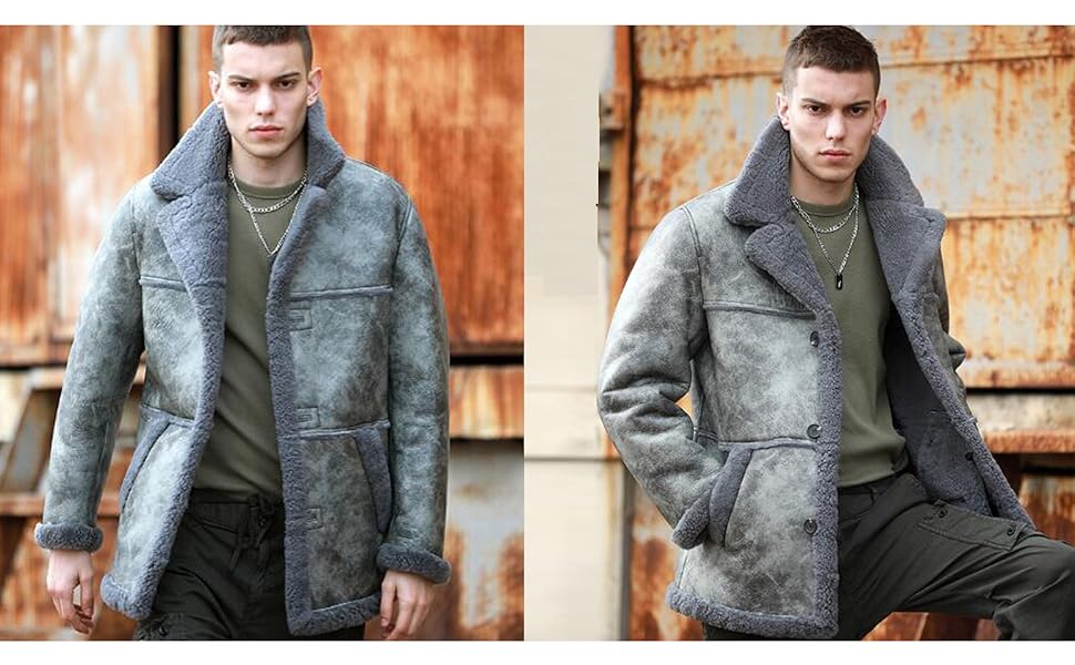 Amazon.com: Denny&Dora Mens Grey Shearling Jacket Flight Jacket