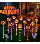 12 Pack Solar Pumpkin Lights for Halloween Decorations Outdoor, Waterproof Halloween Pathway Ligh...