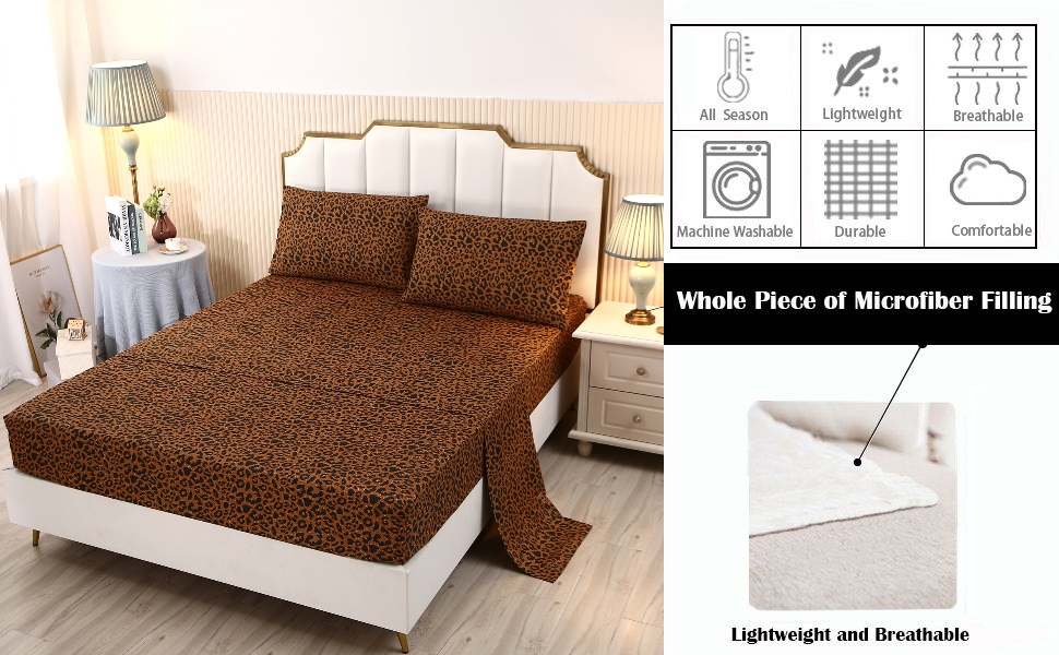 SDY 4PCS Leopard Bedding Sheets Queen Size Leopard Print Sheet Set Included 1 Fitted