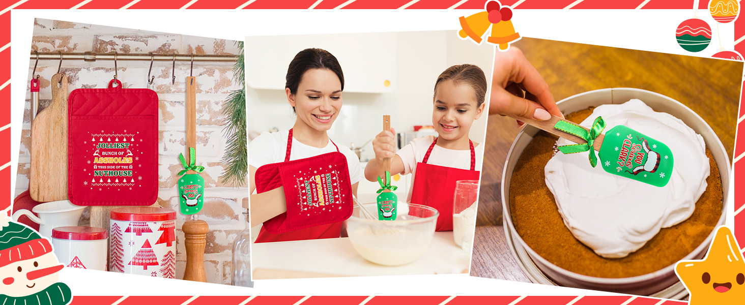 Heat Resistant Potholder with Pocket for Kitchen Winter Oven Mitts Xmas Cookie Bag